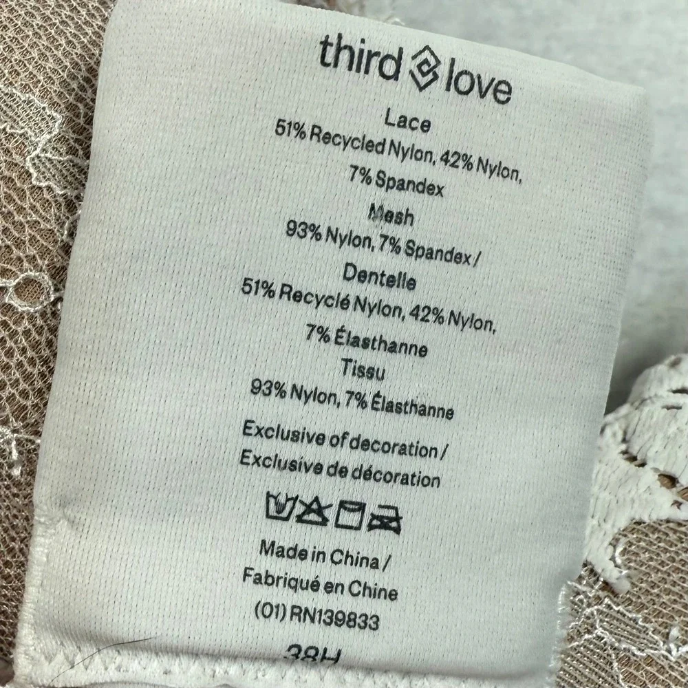 ThirdLove 24/7 Lace Contour Bra Womens 38H White Taupe Floral Underwire Full Cup